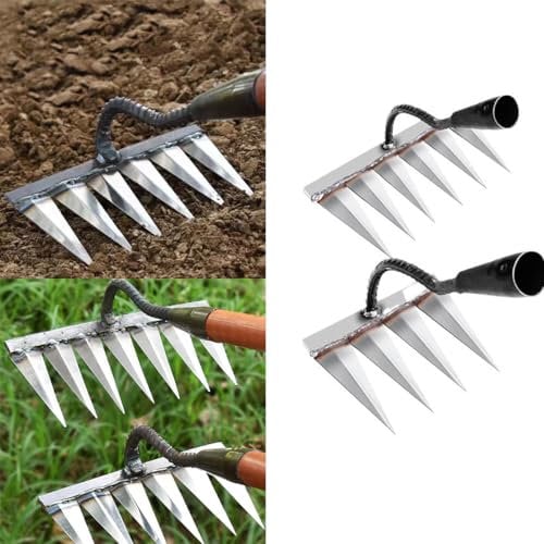 Eisenrechen für Gartenarbeit und Jäten, Ironrake der robuste Eisen-Jäterrechen, Rechen zum Entfernen von Rasen, Garten-Unkrautwerkzeuge zum Lösen von Rasen im Hinterhof, RJS