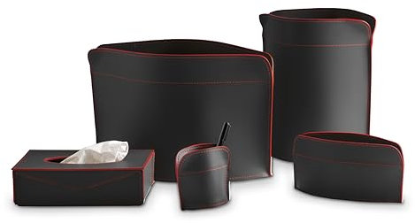 LIMAC Design Giacomo, Schreibtisch-Set für Büro und/oder Arbeitszimmer aus Leder, Schreibtisch-Set für Arbeit und Studium, Produkt Design® (Schwarz Rot)