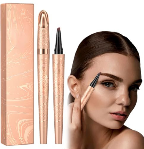 Mikro Wasserdichter Augenbrauenstift mit 4 Gabelspitze Applikator, 2024 Neuest Wasserfester Eyebrow Pencil, Lang anhaltend Wasserfest Erzeugt mühelos natürlich aussehende Brauen (1, B# Hellbraun)