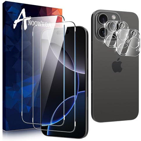 Anoowkoa [2+2 Pack for iPhone 16 Pro Max 6,9 Screen Protectors and Camera Lens Protectors Guard Tempered Glass Film, Anti Fingerprints Protective Film