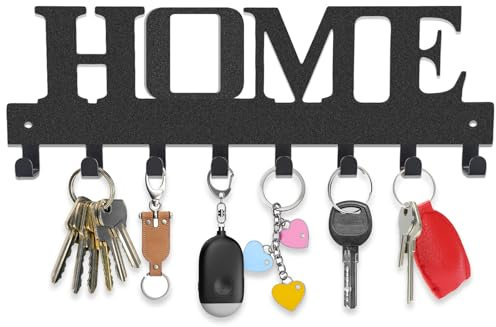 GENHH Schlüsselbrett mit 8 Haken,Schlüsselhaken,Schlüsselhalter für Wand, Key Holder Mattschwarz,Wandmontage für Schlafzimmer,Eingangsbereich,Wohnzimmer,Küche, Garderobe (Schwarz1)