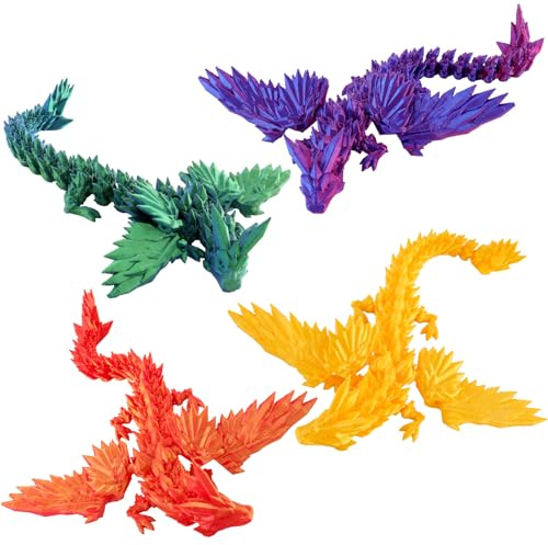 TAIHOBO 4 Stück 3D Drache, Beweglicher Drachen Figuren, Bunt Kristall Drachen Spielzeug, Realistische 3D Gedruckter Dragons Überraschungsdrache für Kinder Erwachsene Spielzeug Geschenke Dekoration