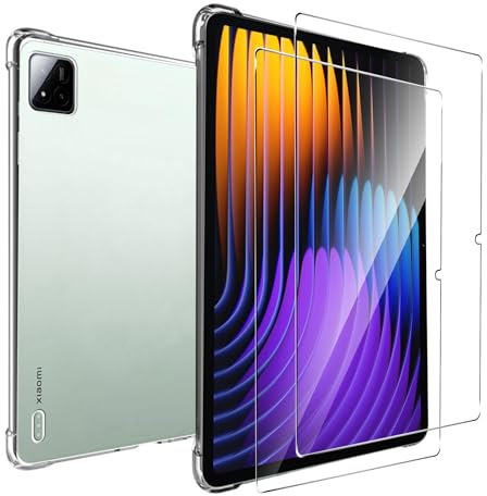 MEMELOKA Coque pour Xiaomi Pad 7/Pad 7 Pro 11.2 Pouces + 2 Pièces Verre Trempé, Anti-Rayures TPU Flexible Transparent avec Coin Renforcé, Antichoc Étui de Protection