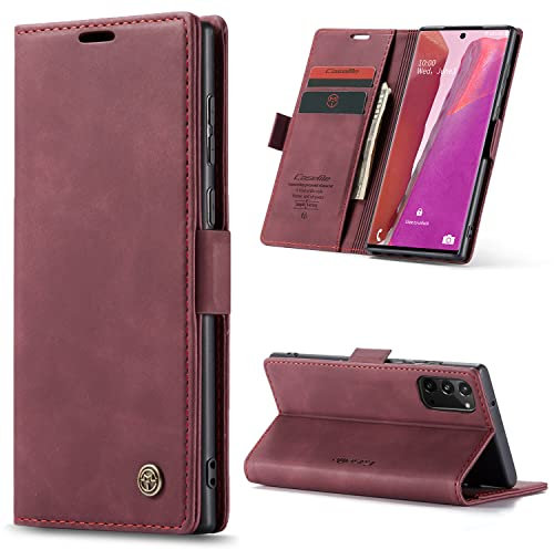 Phernykas Coque pour Samsung Galaxy Note 20 Étui Portefeuille Wallet Cover en Cuir PU avec Cartes Magnétique et RFID Protection Antivol Folio Housse Samsung Note 20 Case, Vin Rouge
