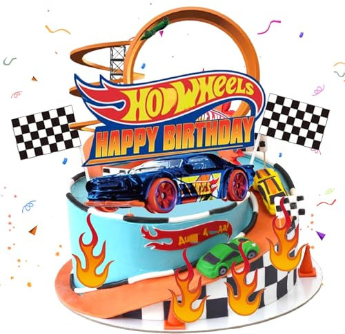 Torte ndeko Jungen Car- Hot Whels Kuchen Deko Kindergeburtstag Rennwagen Tortendeko Auto Sportwagen Cake Topper Set Happy Birthday Cupcake Topper für Kinder Geburtstag Party Kuchen Dekoration Supplies
