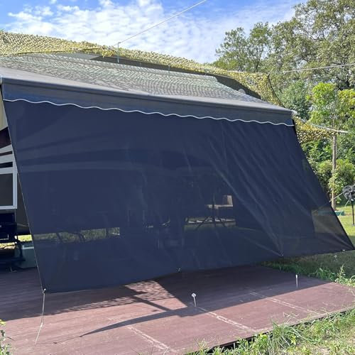 SHADEPLUS Toldo para caravana de 8 x 17 pies 3 pulgadas (apto para toldo de 18 pies), pantalla de malla negra sin cremallera, pantalla universal para toldo de remolque con kit completo, mejora la