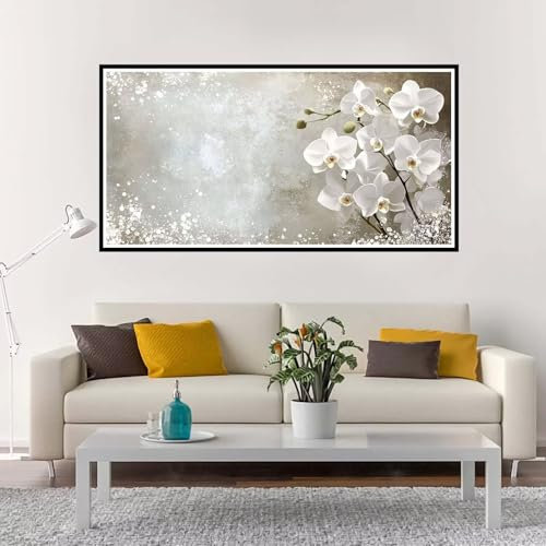 Malen Nach Zahlen Groß Blume , Malen Nach Zahlen Erwachsene ohne Rahmen Weiß, Handgemalt Ölgemälde Acrylfarbe Knitterfreie Leinwand Kit, DIY Paint by Numbers Wohnzimmer Deko Geschenk 80x160 cm-YH935