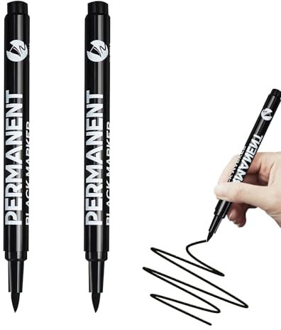 ZWWOGE 2 Stück Permanent Marker Wasserfester Stift, textilmarker,Schnell Trocknender, für Karton, Glass Holz, Metall, Keramik Tassen, Lackmarker, Stoff, Leinwand(Schwarz)