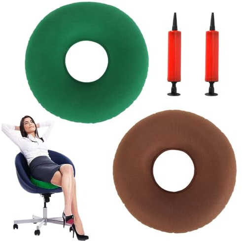 2 Stk Aufblasbares Ringkissen,Sitzring Nach Op,sitzkissen Ring Sitzring,Orthopädisches Rundkissen mit Pumpe,Orthopädische Sitzring mit Pumpe für Hämorrhoiden,Korrektur der Sitzhaltung (grün und braun)