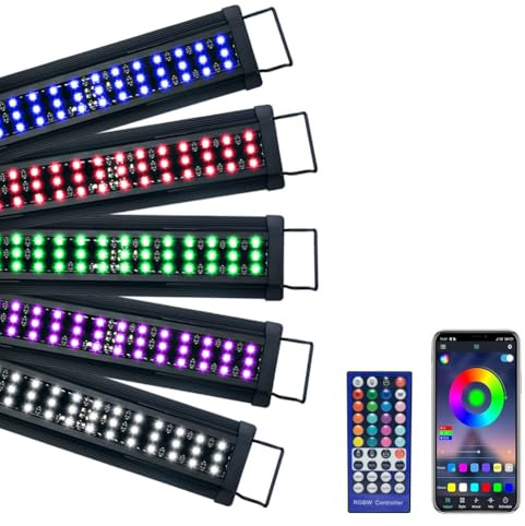 Lámpara LED VARMHUS para acuario con control remoto y aplicación, resistente al agua IP68, múltiples luces y 10 modos de brillo, de espectro completo para acuarios de agua dulce (80-100CM)