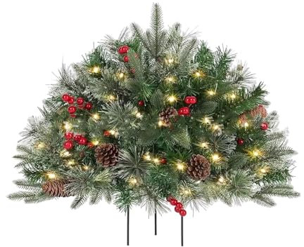 Fiori finti che sembrano veri alberi di Natale incandescenti, riempitivi per le vacanze, decorazioni per esterni, alberi di Natale finti illuminati con (verde, 55 x 45 cm)