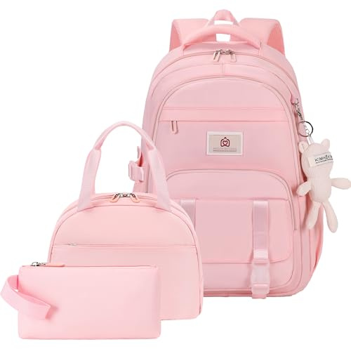 LIGUL School Backpack for Teen Girls College Backpacks for Women Students Bookbag Large 15.6 Inch Laptop Bag Kids Kindergarten Elementary Casual Anti Theft Daypack Travel Back Pack Set (Pink, Large)