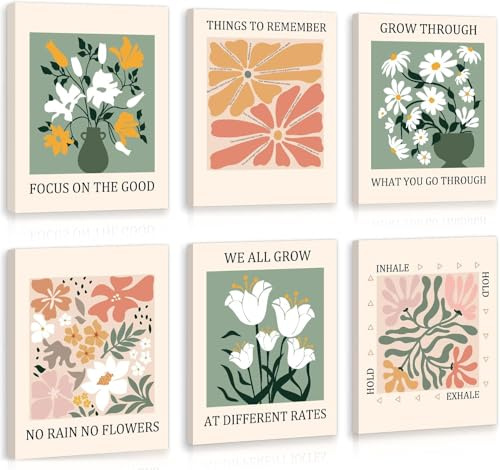 TOARTi Matisse Poster,Blumen Leinwand Bilder,Grüne Pflanze Wanddeko,Boho Poster Set Wohnzimmer,Moderne Blätter Pflanze Leinwand Wandbilder für Wohnzimmer Schlafzimmer Küche Deko 6er Set,20x25cm