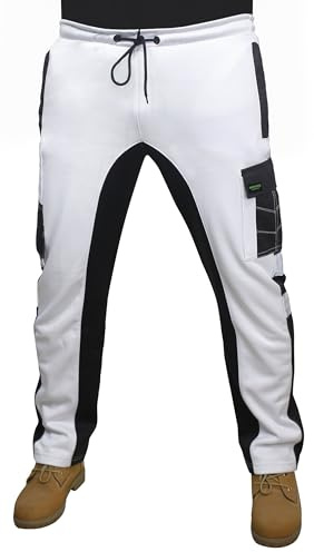 HASHOOB TRADING FZE Mens Work Trousers White Fleece Painter Decorators with Knee Pad Pocket Multi Cargo Pocket