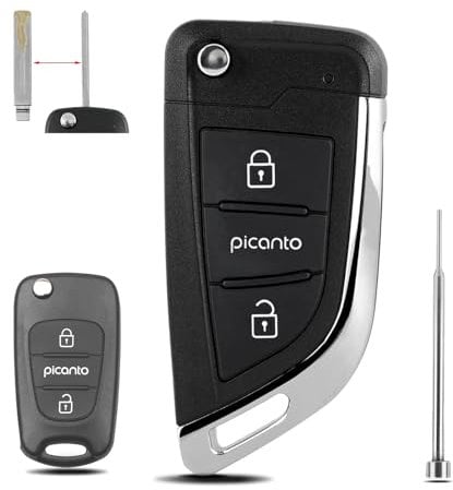 GZXNKEY Upgrade Key Case For Picanto Key Fob Cover For Kia Picanto DIY Replacement 2 /3 Button Flip Key Shell with Pin Removal Tool