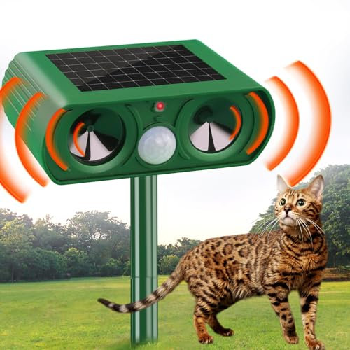 Cat Repellent for Gardens UK, Cat Scarers for Gardens, Solar Cat Deterrents Ultrasonic with Motion Detection Waterproof, Suitable for Repelling Cats, Foxes, Squirrels, Pigeons, Rodents