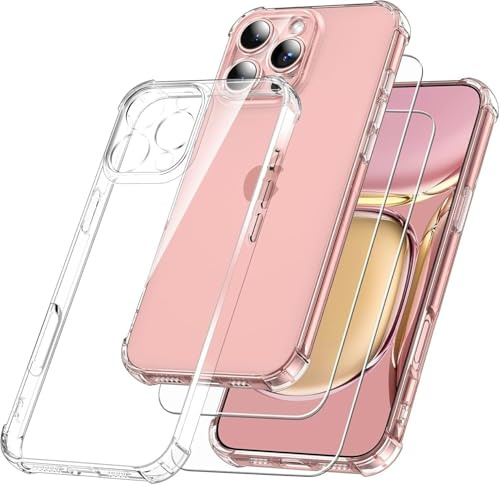 BNBUKLTD For iPhone 16E 16/15/14/13/12/11/Mini Pro/Plus/Max SE XS [Slim Thin] [Shockproof] Flexible TPU Gel Soft Silicone Case Cover (Clear) [Transparent] & Glass Screen Protector (iPhone 15 Pro)