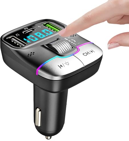 Bluetooth 5.3 FM-Transmitter Autoadapter, Drahtloser Radio-Musikadapter mit LED-Anzeige, Freisprechfunktion, USB-Stick-Unterstützung, PD- & QC3.0-USB-Ladegerät, Buntes LED-Licht