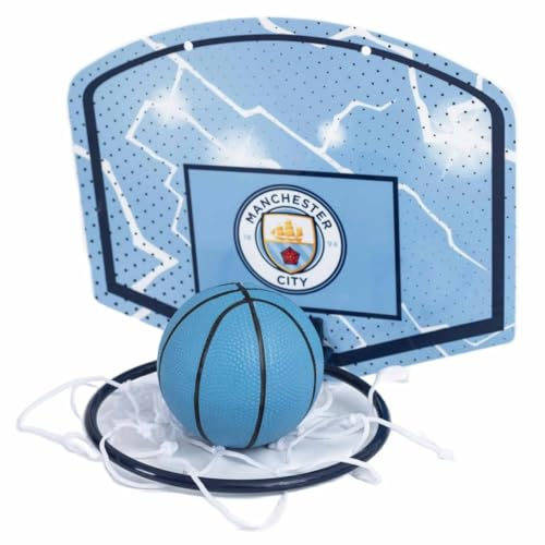 Hy-Pro Officially Licensed Manchester City Mini Basketball Set - Indoor Basketball Set with Backboard, Rim & Ball - Mini Basket Ball Hoop for Kids Room with Team Logo and Colours