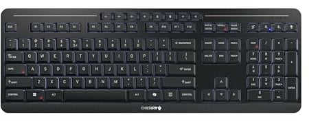 CHERRY Stream Keyboard Ultimate, Kabellose Multi-Device-Tastatur für bis zu 4 Geräte, US-Layout (QWERTY), Bluetooth, 2,4 GHz & Kabel, Beleuchtet, Schwarz