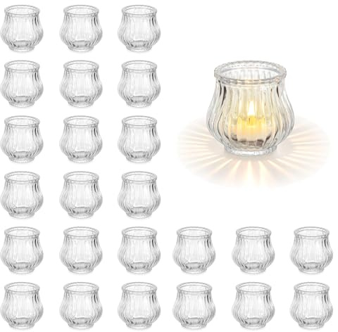 Glasseam Gerippt Teelichthalter Glas: 24er Set Klein Teelichtgläser | Blütenknospen Design, Für Teelichter, Votivkerzen, Hochzeit, Weihnachten, Tischdeko