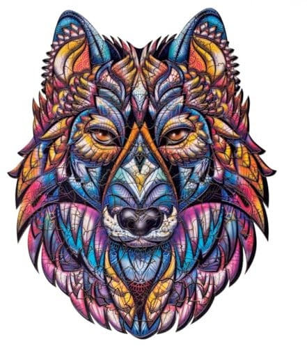 Holzpuzzle Wolf 100 Teile – Tierpuzzle aus Holz für Erwachsene & Kinder – Einzigartige Formen, Entspannendes Puzzle & Geschenkidee, 24,5 × 20 cm (Wolf)