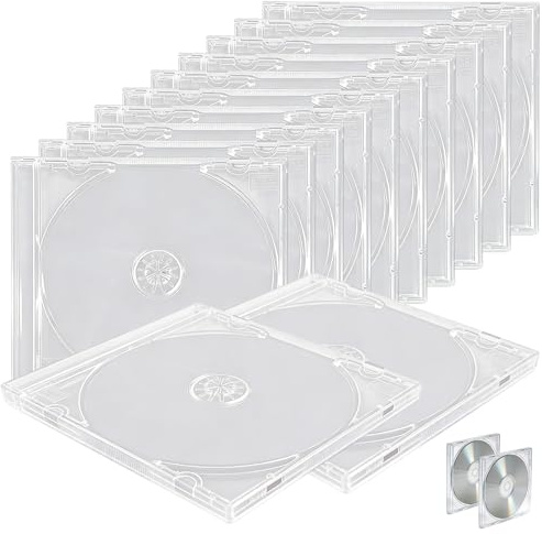 BAIFULAI 12 custodie vuote per CD, trasparenti: 14,2 × 12,4 × 1 cm, custodia per CD in plastica, scomparti per dischi singoli, custodia standard DVD, trasparente, per l'archiviazione per l'ufficio e