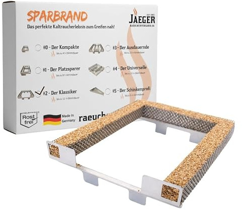 Jaeger Original Spar-Brand Gr. 2 aus Edelstahl, 100 in Deutschland gefertigt, bis 20/40/60 oder mehr Stunden Kaltrauch. Cold Smoke Generator, Food Smoker, Kaltrauch