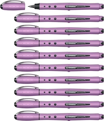 STABILO - Tintenroller - worker+ NatureCOLORS Wildflower | 10er Pack, grauviolett, Schreibfarbe blau