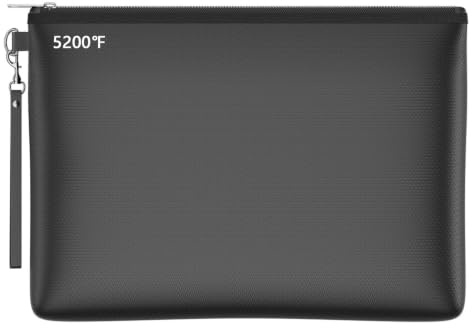 ENGPOW Feuerfeste Dokumententasche Geldtasche 36x26 cm für A4 Unterlagen | Silikonbeschichtetes Fiberglas,bis 2860℃ hitzebeständig, wasserabweisender Reißverschluss,10 Kartenfächer,für Geld,Passport