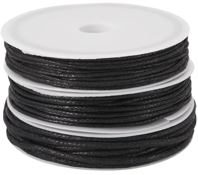 Craftora Filo di cotone cerato, 16,1 m, 1 mm, 1,5 mm, 2 mm, colore nero, per perline, macramè, braccialetti dell'amicizia, fai da te, creazione di gioielli