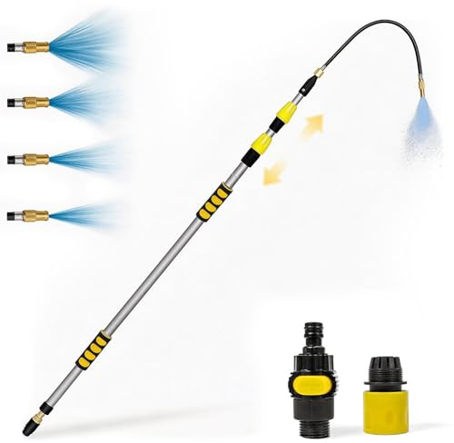12Ft Telescopic Gutter Cleaning Tools, Long Reach Cleaner Tools from The Ground, Rain Gutters Cleaning Tool with Garden Hose Attachment and Bendable Gutters Wand for 2nd Story House