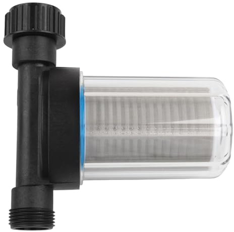 Prefiltro per tubo da giardino in acciaio inox con rete a 150, connettore a 6 rubinetti per irrigazione, filtro dell'acqua riutilizzabile, rimuove detriti e sedimenti, facile da pulire, bianco
