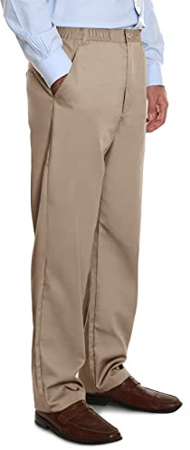 Pembrook Herren-Hose mit elastischer Taille für Senioren mit Reißverschluss und Knopf, lockere Passform, elastische Taille für Herren, Hellbraun, Groß