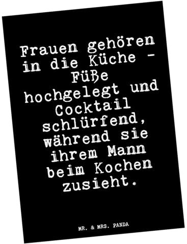 Mr. & Mrs. Panda Postkarte Frauen gehören in die... - Geschenk, Mann, Geschenk Hochzeit, Zitate, Einladung Geburtstag, Geschenkkarte, Spruch