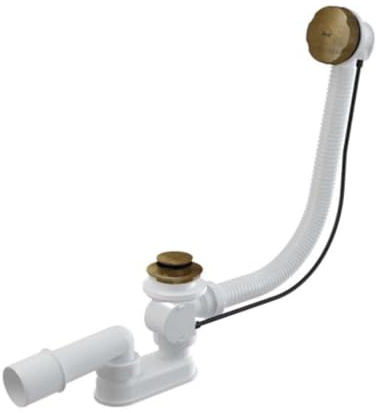 Alcaplast Flexibles Überlaufrohr für Badewanne, Abwasserfalle mit Antik Messingende, 1 kg, Brass, Badewanne-Überlaufrohr, Ablaufsicherung, Abwasserrohr, 1 Stück, Physisches Produkt