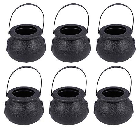 Bestoyard Lot de 10 chaudrons à bonbons en plastique avec poignée pour Halloween Noir