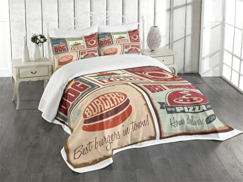 ABAKUHAUS Retro Tagesdecke Set, Retro mexikanische Blechschild, Set mit Kissenbezügen Kein verblassen, für Doppelbetten 220 x 220 cm, Sandbraun Grau