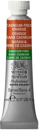Winsor & Newton 0102899 Professional Aquarellfarbe, lebendige Wasserfarben in Künstlerqualität, hohe Farbbrillanz & Leuchtkraft, lichtecht, Archivqualität, 5ml Tube - Kadmiumfrei Orange