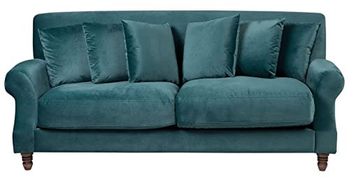 2-Sitzer Sofa Samt blaugrün mit mehreren Kissen Polstersofa Retro-Stil Eike
