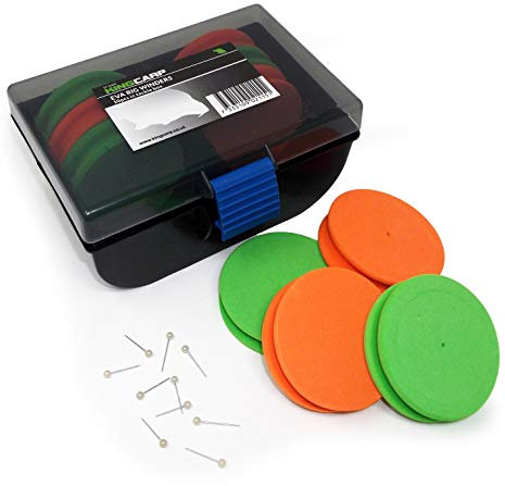 KingCarp - RIG WINDERS In a Tackle Box With Pins - Pack of 10 Quality High Density Foam 65mm x 17mm - Assorted Colours to Keep Your Sea and Coarse Fishing Rigs Organised and Tangle Free [19-0409]