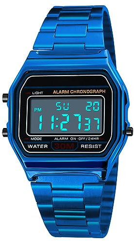Business Uhr Herren Luxus Uhren 30M wasserdichte Edelstahl Sportuhr Digital Armbanduhren (Blau)
