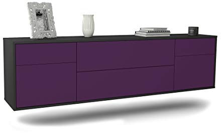 Dekati Lowboard Chula Vista hängend (180x49x35cm) Korpus anthrazit matt - Front Lila - Push to Open