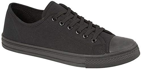 Mens Canvas Shoes Casual Lace Up Retro Plimsolls Plimsoles Low Top Flat Gym Baseball Sports Skate Trainers Lightweight Sneakers Fashion Classic Pumps Espadrilles(All Black, 11)