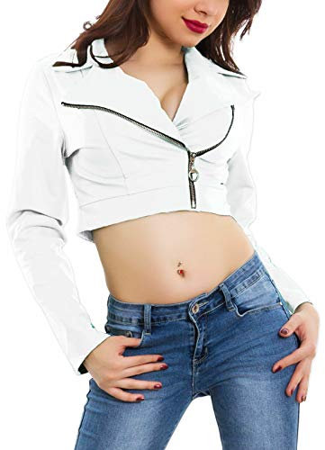 Toocool - Giacca Donna Ecopelle chiodo Corto Zip Sexy Scollato Giubbotto Nuovo AS-5520 [S,Bianco]