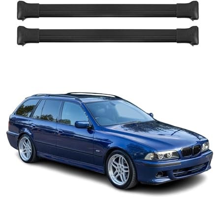 OMAC Dachträger für BMW 5er E39 Touring 1997-04 Aluminium Schwarz 2 Stangen | bis 75 kg Traglast, Querträger, Grundträger