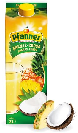 Pfanner Ananas Kokos Getränk (1 x 2 l) – Ananas und Kokoswasser – säuerlich süßer Fruchtnektar – Getränk mit mind. 25% Fruchtgehalt