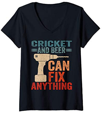 Damen Cricket And Beer Can Fix Anything Funny T-Shirt mit V-Ausschnitt
