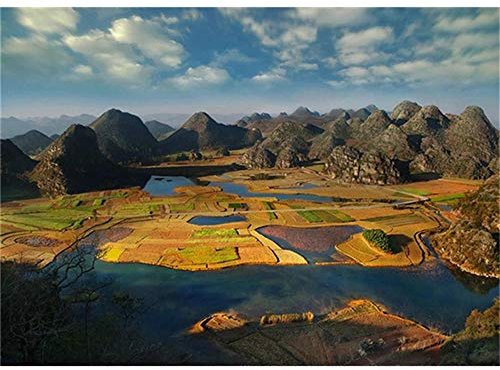 Yingxin34 Puzzel 1500 Teile, Schöne Felder unter dem Berg Erwachsene Kinder DIY Pädagogisches Stressfreisetzung Spielzeug