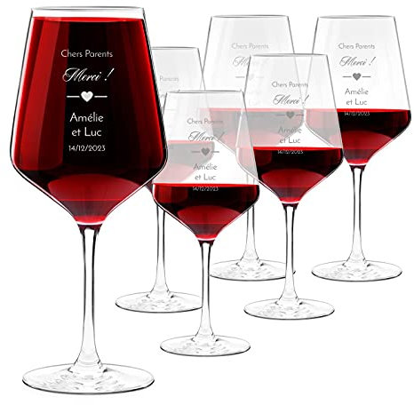 Maverton Set de 6 Verres à Vin en Cristal - Verres gravés 530 ml - Verre Personnalisé XL - Cadeau d’anniversaire pour couple - Verre Classique pour parents - Parents